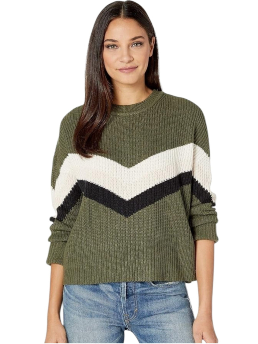 Sanctuary Sweater Green Chevron Ribbed Knit Small